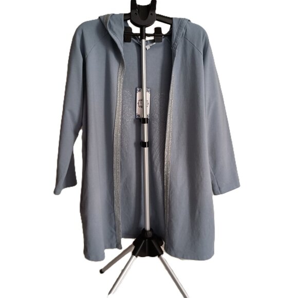 Tempo Paris Blue Sequin Angel Wing Hooded Open Front Cover Women’s Size M-L NWT - Picture 3 of 15